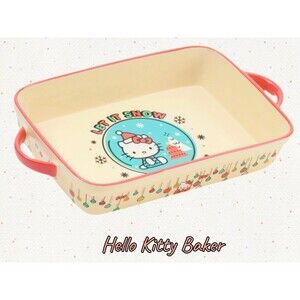 Holiday "Hello Kitty" Rectangular Snow Globe Baker Size 12x9 Yellow New!